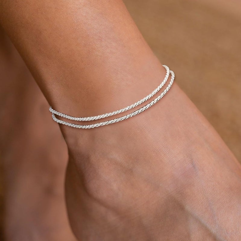 MIDEEO Gold/Silver Ankle Bracelets for Women,14K Gold Anklets for Women Waterproof Cuban Link Heart Beads Herringbone Rhinestone Anklets Set Layered Anklet Bracelets for Women Gold Jewelry Gift - Image 3
